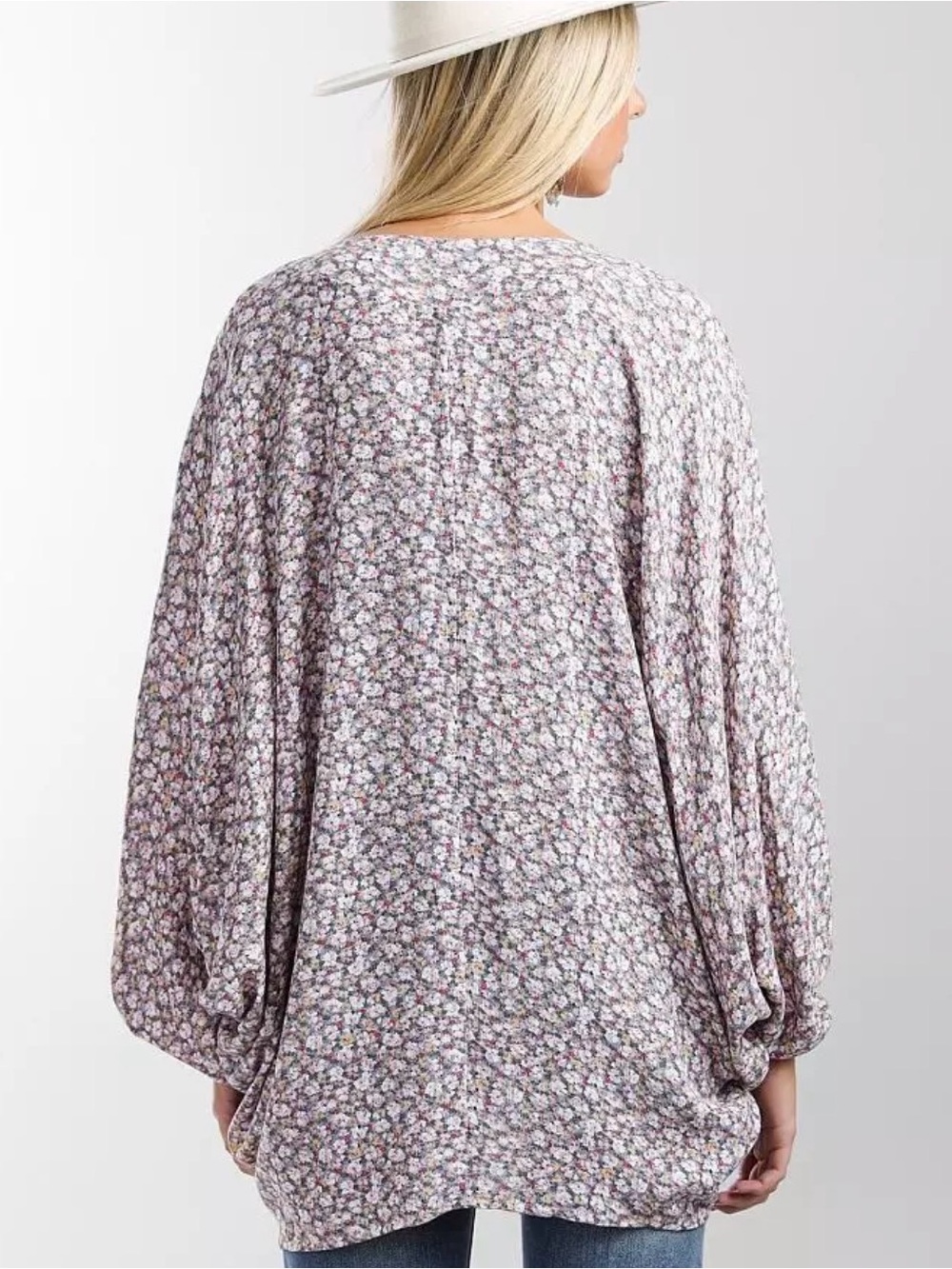 Daytrip Floral Lavender Gray Open-Front Knit Shrug - Picture 3 of 4